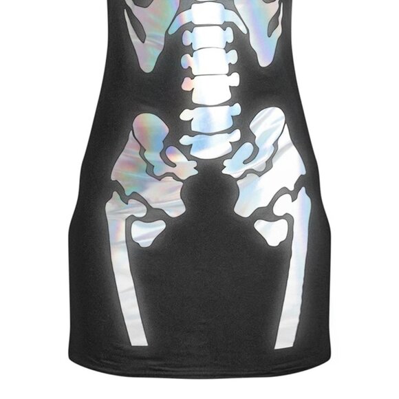 PRETTYLITTLETHING BLACK Skeleton Holographic T SHIRT DRESS SIZE 12 RAYON - Picture 6 of 13
